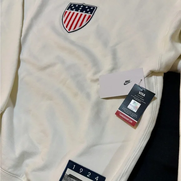 Nike Men's Cream Crewneck Sweater with USA Emblem